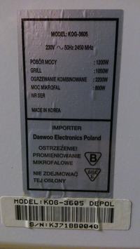 Daewoo KOG-3605 - Nie grzeje na mikrofalach, działa grill