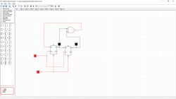 Schemat układu logicznego z bramkami i przerzutnikami w CEDAR Logic Simulator