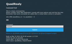 Screenshot of the QuadRealy command tool displaying device information and a command input field.
