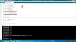Screenshot of Arduino IDE showing selected code section and successful upload output