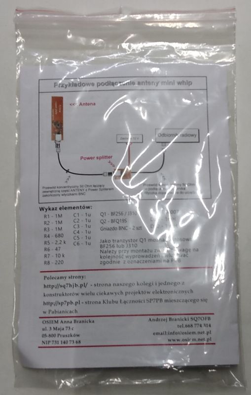 Aktywna antena Mini Whip w/g PA0RDT kit Aktywna antena Mini Whip w/g PA0RDT kit