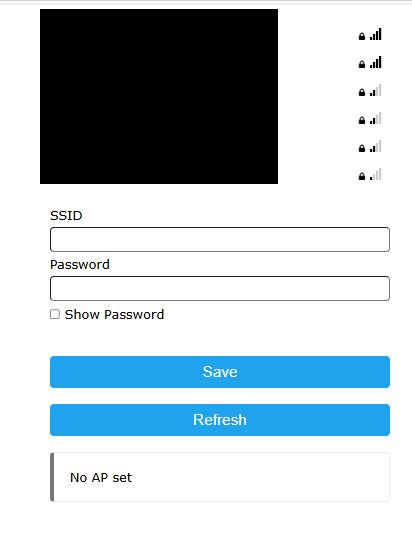 WiFiManager Configuration – User Interface Screenshot of WiFiManager configuration with SSID and password fields