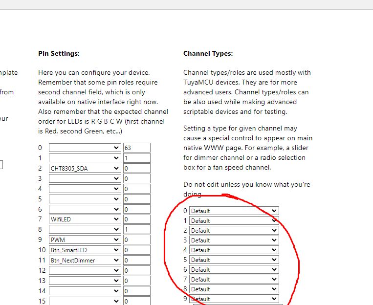 Configuration of Pin Settings and Channel Types View of pin settings and channel types in the configuration application.