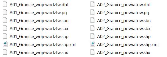 Shapefile packages for voivodeships and counties in Windows file explorer