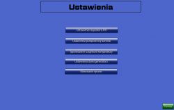 Ekran menu ustawień z pięcioma opcjami i przyciskiem Powrót.
