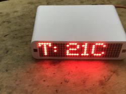 3D Printed Casing LED Display Matrix LED display showing temperature 21°C in a white casing