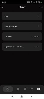 LED Settings Menu in App LED controller settings menu in the app.