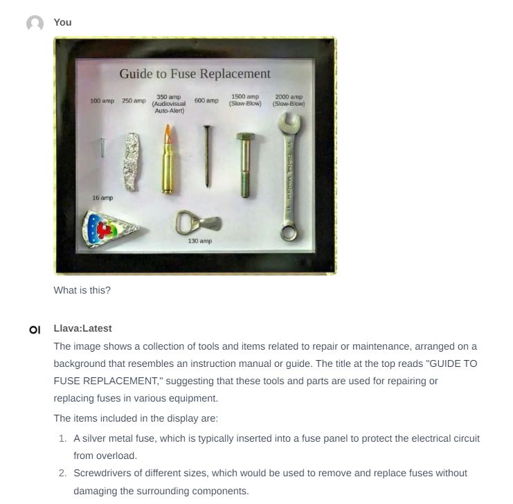 Humorous Fuse Replacement Guide The image shows a humorous guide to fuse replacement with various items mounted on a board.