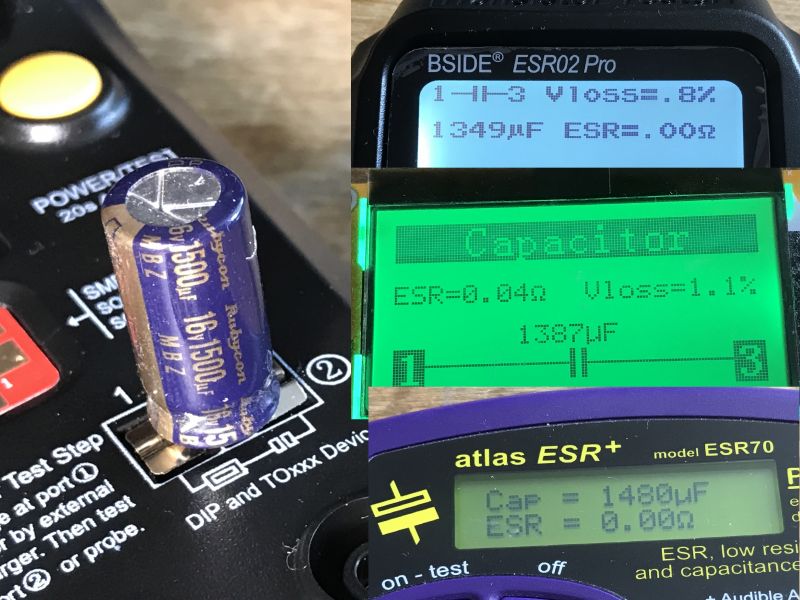 Comparison of BSIDE ESR02 Pro Results BSIDE ESR02 Pro tester compared with other ESR testers.