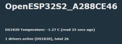 Screenshot from the OpenESP32S2_A288CE46 system showing temperature from the DS1820 sensor.