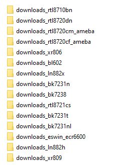 A list of folders with names of electronic module chips visible in a file explorer window.
