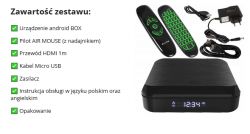 Zestaw Smart TV Android Box z pilotem i akcesoriami