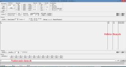 Zrzut ekranu programu Terminal v1.9b z zaznaczeniem części do nadawania i odbioru danych przy użyciu portu COM.