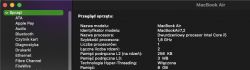 Screenshot of MacBook Air hardware specifications with Intel Core i5 processor.