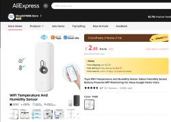 WiFi Temperature and Humidity Sensor on AliExpress AliExpress product page featuring a WiFi temperature and humidity sensor.