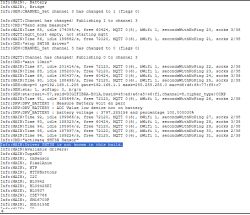Screenshot of system logs, showing channel changes, MQTT connections, and errors related to unknown SHT3X driver.