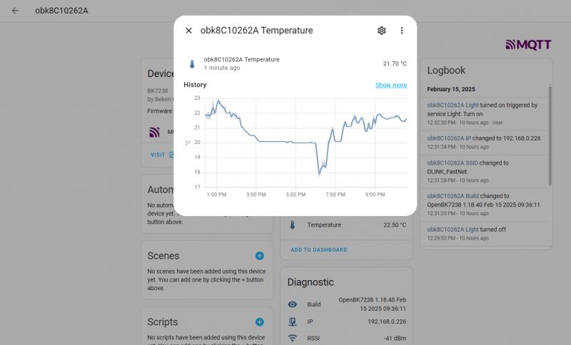 Home Assistant - Device Temperature History Screenshot from Home Assistant showing device temperature history.