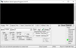 Screenshot of RealTerm serial capture program showing no data on a black background.