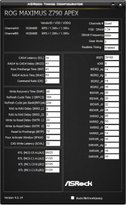 Zrzut ekranu z ASRock Timing Configurator z ustawieniami DDR5-6800