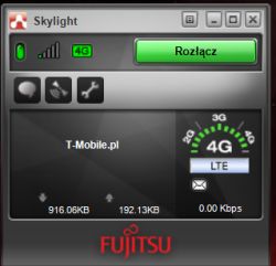 Okno programu Skylight z aktywnym połączeniem LTE przez T-Mobile.pl