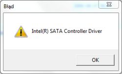 Okno błędu sterownika Intel(R) SATA Controller.