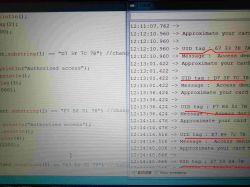 Arduino RFID code and serial monitor UID result display Screenshot of Arduino IDE showing RFID code and UID results in serial monitor