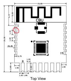 Technical drawing of a CBU module with a pin highlighted.