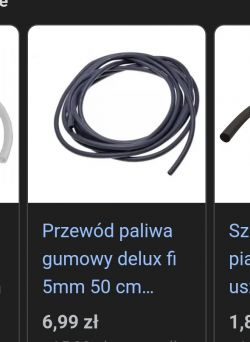 Przewód gumowy umieszczony na białym tle z opisem i ceną.