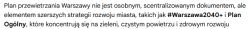 Fragment tekstu o strategii przewietrzania Warszawy w ramach planu #Warszawa2040+