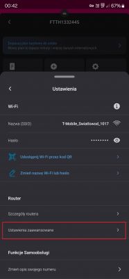 Zrzut ekranu z ustawieniami sieci Wi-Fi na smartfonie.