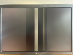 Dell wpf3008 z kolorowymi pionowymi pasami na ekranie.