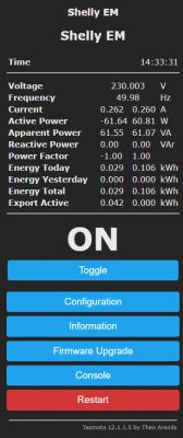 Shelly EM Interface Main Screen Shelly EM user interface showing energy consumption data.