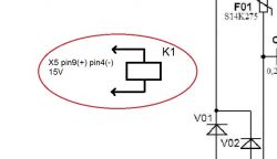 Diagram of relay K1 with connector description