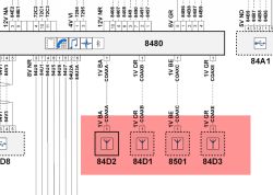 Schemat połączeń anten z modułem 8480 przez kable koncentryczne COAX