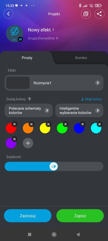 Govee app screen showing lighting effect editor and color selection