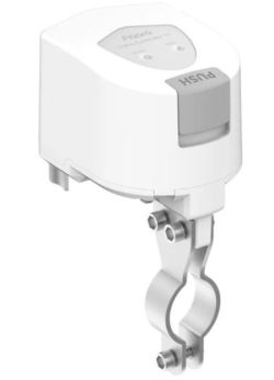 White Aqara valve controller with “PUSH” label and a metal mounting bracket
