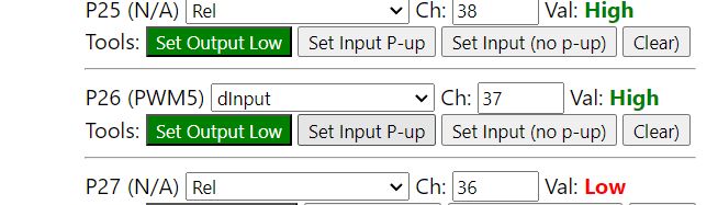 IoT Device GPIO Settings Interface User interface showing GPIO settings for an IoT device.