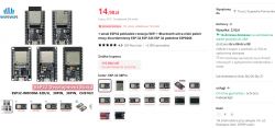 ESP32 development board with WiFi and Bluetooth, priced at 14.98 PLN.