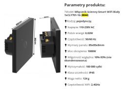 Smart WiFi Switch 8044 Specification Visualization and technical specifications of the Smart WiFi wall switch model 8044 with dimensions and a list of features.