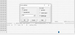 Screenshot of a hexadecimal editor showing binary data with navigation set to address 134.