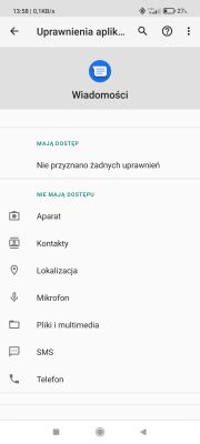  Aplikacja Wiadomości na Xiaomi Poco X3 Pro - uprawnienia do telefon powracają, jak wyłączyć?