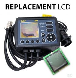 Zdjęcie wyświetlacza TeeJet Controller z kablami i zamiennym ekranem LCD.