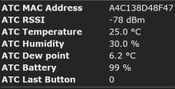 Screenshot of measurement data from ATC device.