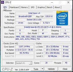 Zrzut ekranu CPU-Z dla procesora Intel Xeon E5-2673 V4