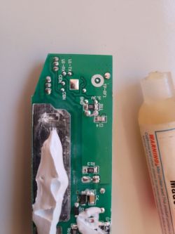 PCB with RX and TX Pins PCB with labels for RX and TX pins.