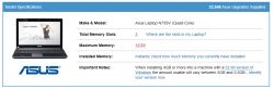 ASUS N73SV Laptop Specifications Screenshot of ASUS N73SV laptop model specifications.