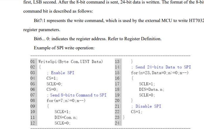 Fragment of documentation showing an example of an SPI write operation.