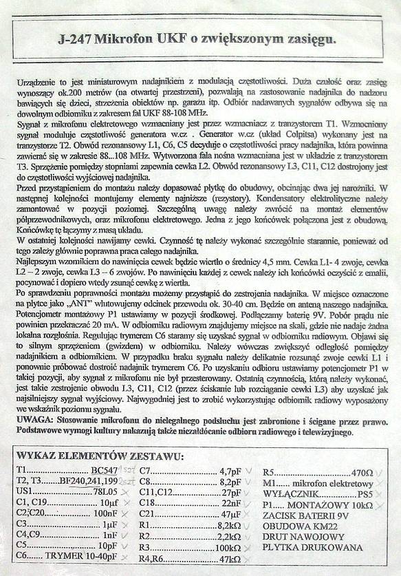 J-247 Mikrofon bezprzewodowy UKF o zwiększonym zasięgu.