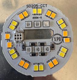 LED board labeled SD205-CCT with visible components and test pads.