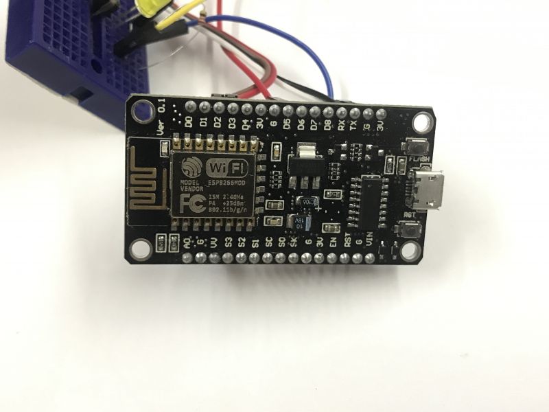 ESP8266 Module on Breadboard ESP8266 module connected to a breadboard.